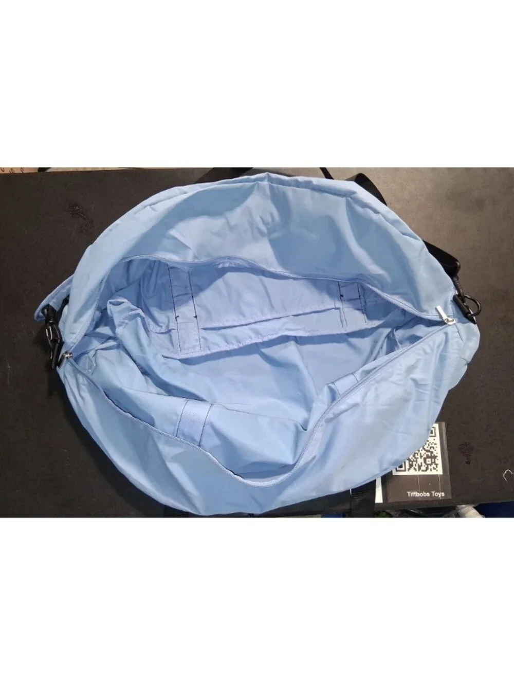 Light Blue Oversized Duffel Bag With Black Straps & Detachable Shoulder Strap